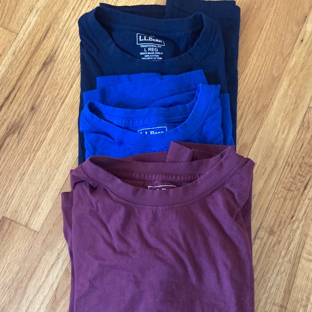 LL Bean T-Shirt Bundle - Navy, Royal Blue, Burgundy